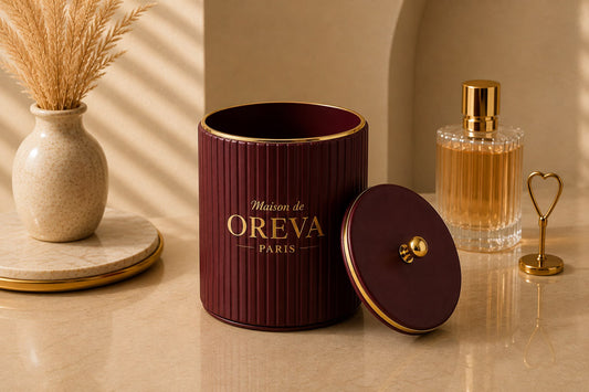 Burgundy Lidded Organizer – Maison de OREVA Paris, Decorative Desktop Organizer 15 × 10 cm