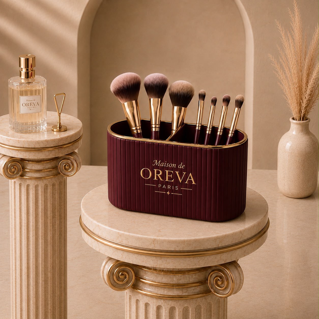 Bordo Makyaj Organizeri – Maison de OREVA Paris, Kozmetik ve Makyaj Fırçası Düzenleyici