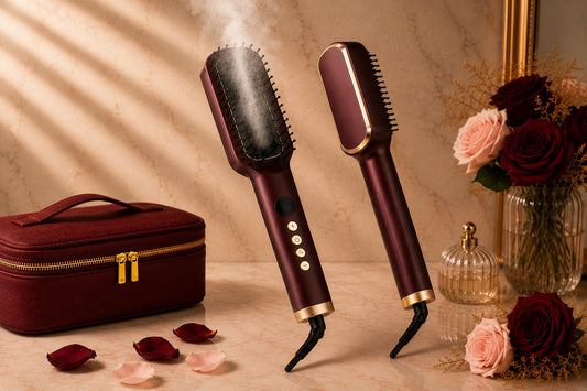 Steam Hair Straightening Brush – Maison de OREVA, with 15 ml Water Tank and Digital Display